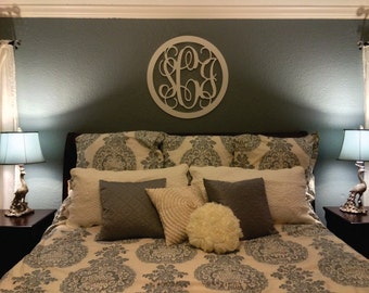 24 inch Wooden Monogram - Circle Border, Bordered Monogram, Connected Monogram, Vine Monogram