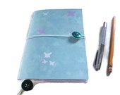 Notebook/Journal Handmade - Green with Purple & White and Butterflies, with Bookmark and Button Closure. Gift Idea, Stationery,