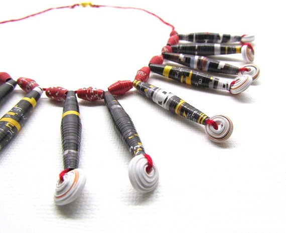 Paper Bead Necklace Statement Necklace Paper Bead Jewelry  Choker Necklace Eco Friendly