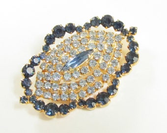 Blue Crystal Rhinestone Tiered Brooch 1960s