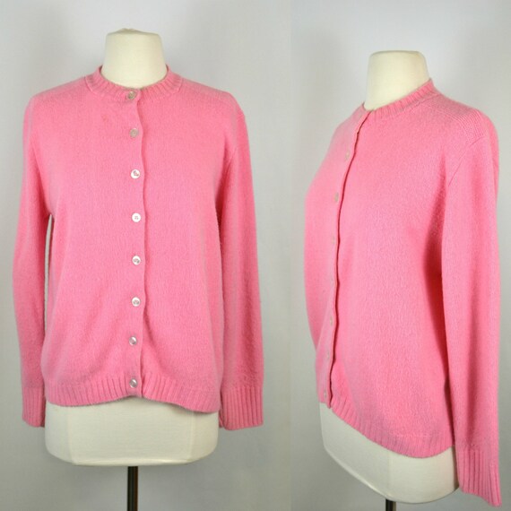1970s/1980s Bubble Gum Pink Cardigan Sweater Knit Weave