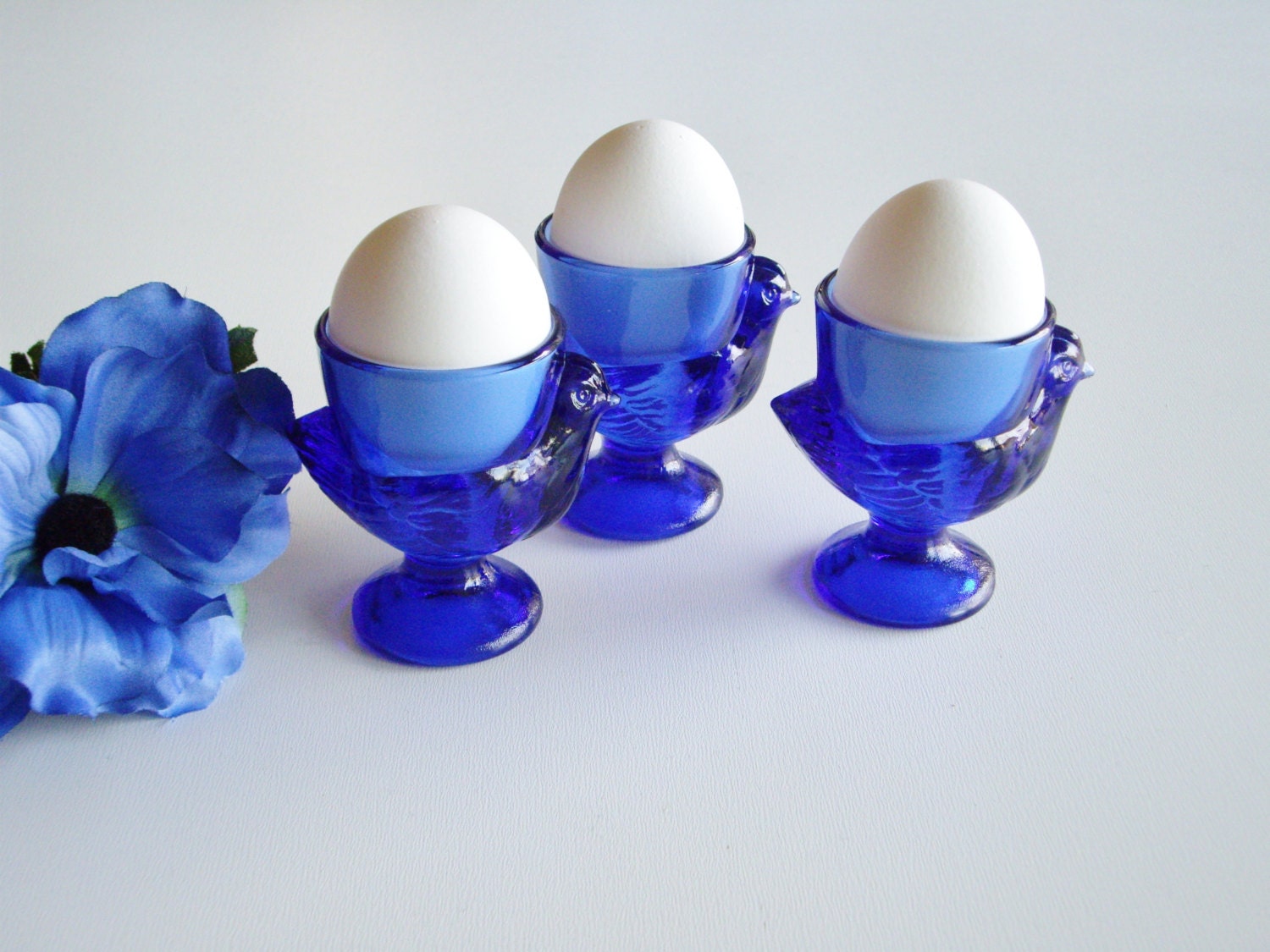 Vintage Egg Cups Cobalt Blue Glass Made in France 3 French