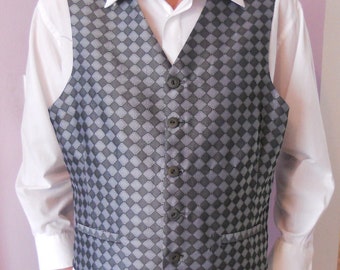 Silver grey jacquard clasic men's vest, size XL mens vest, ready to ship