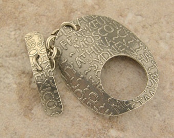 Etched Pewter Toggle Clasp, City Names Pattern, 1.375" x 1.5", Oval