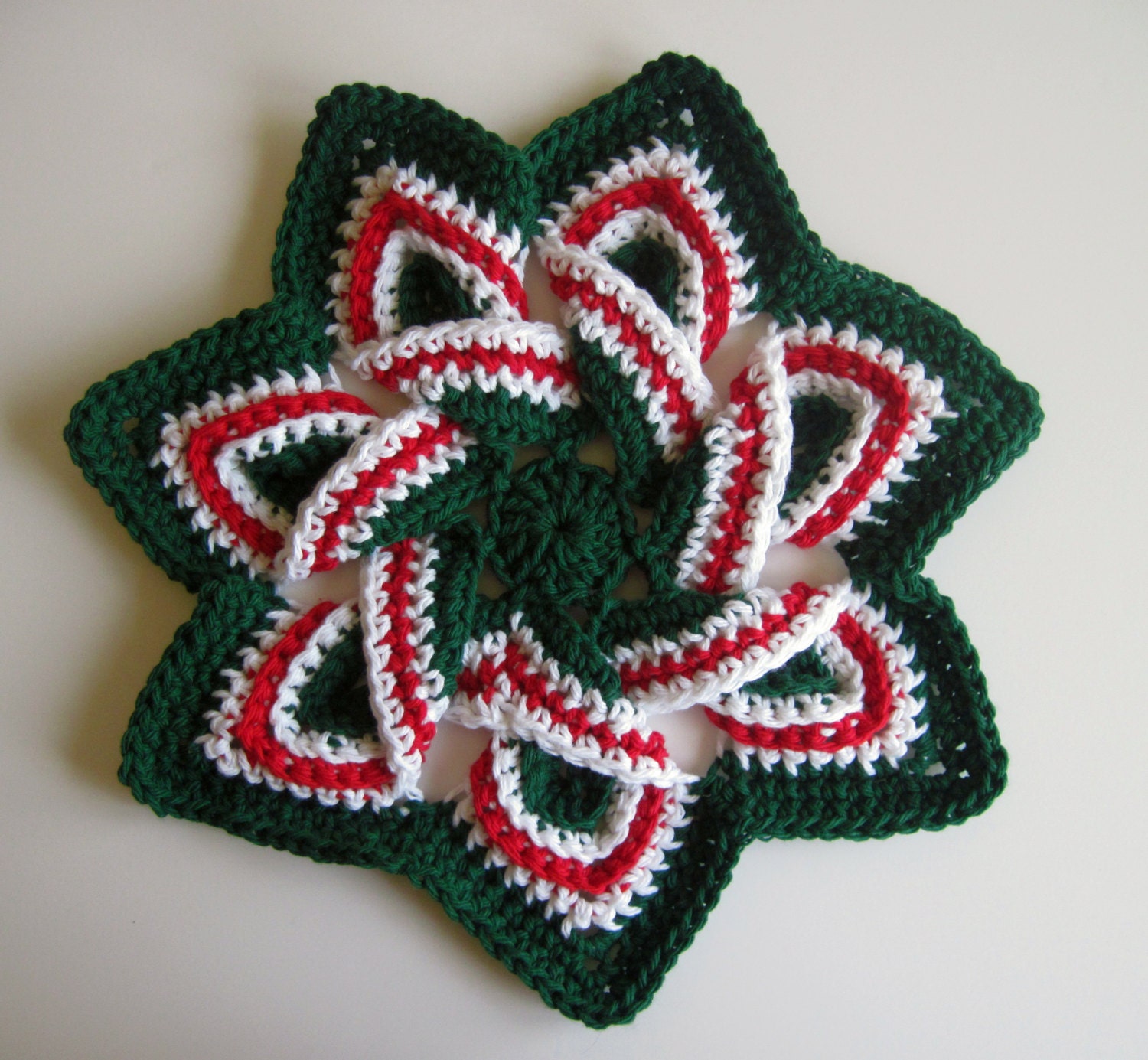 Crochet Flower Trivet Hot Pad Christmas Green by CrochetCluster