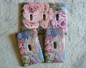 THREE Light Switch Plate Covers Cabbage Roses