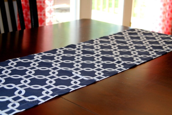 Navy Table Blue Nautical  Navy Gotcha  Prints  Chainlink runner  Premier navy table Runner