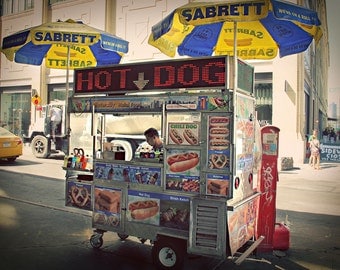 New York hot dog stand photo, canva s or print, Manhattan photo, NYC 
