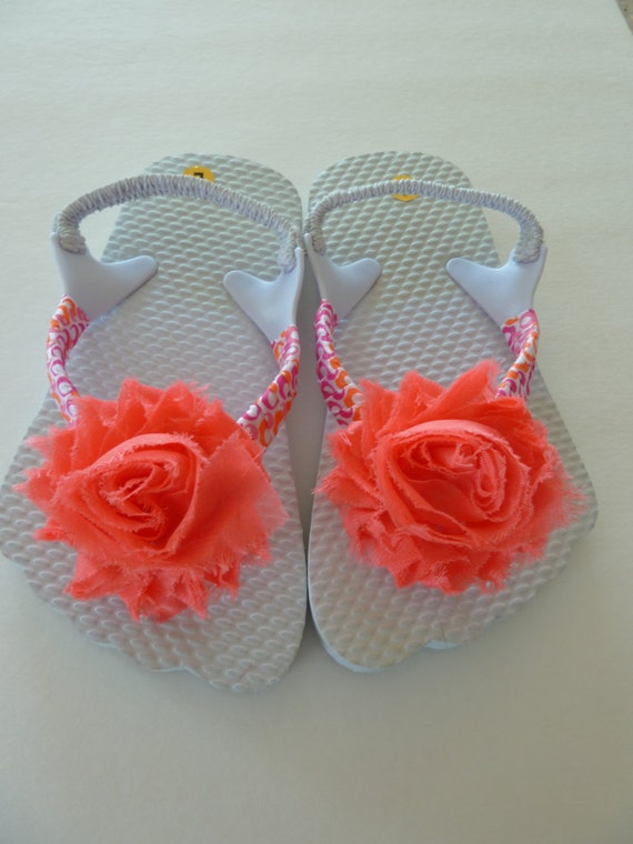 Kids Flip Flops with Shabby Flowers Kids Size 11.5 by tbashdesigns