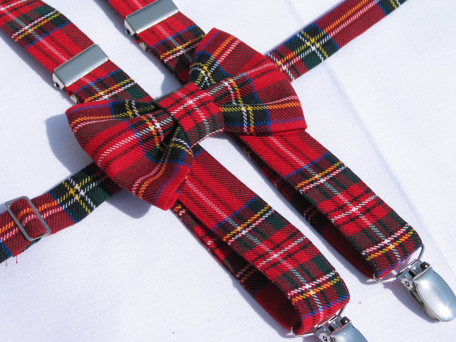 Royal Stewart Tartan Suspenders Bowtie Red Plaid Bow Tie and