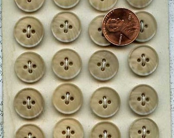 Set of 24 Vintage Wheat Tan Sewing Buttons ~ Original French Corozo Tailleur Card ~ 5/8 inch 16mm
