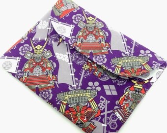 SALE iPad 3 case Great Men's gift idea iPad cover sideway long Flap closure Japanese Gadget case Kimono Cotton fabric Samurai purple
