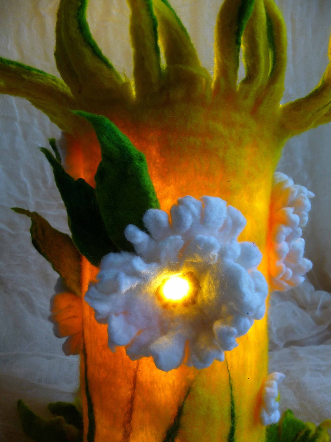 felted flower lamp bedside lamp night light handmade wool