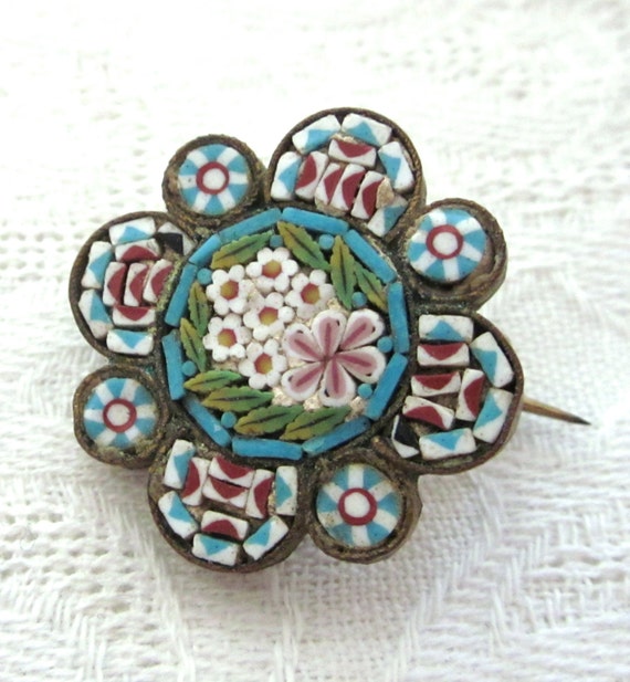 MICRO MOSAIC Brooch Pin Antique Old Vintage by jewelryannie