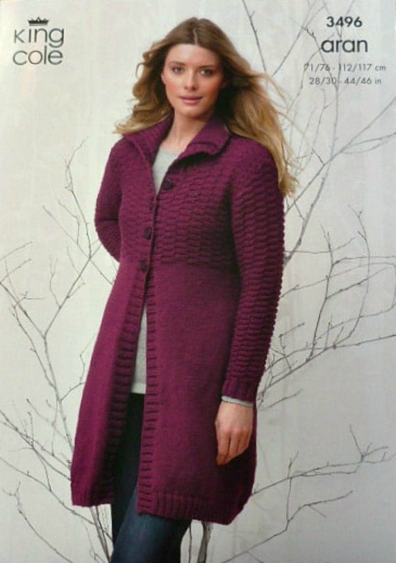 K3496 Ladies Long Sleeve Cropped Cardigan with Hood Knitting Pattern Aran (Wo...