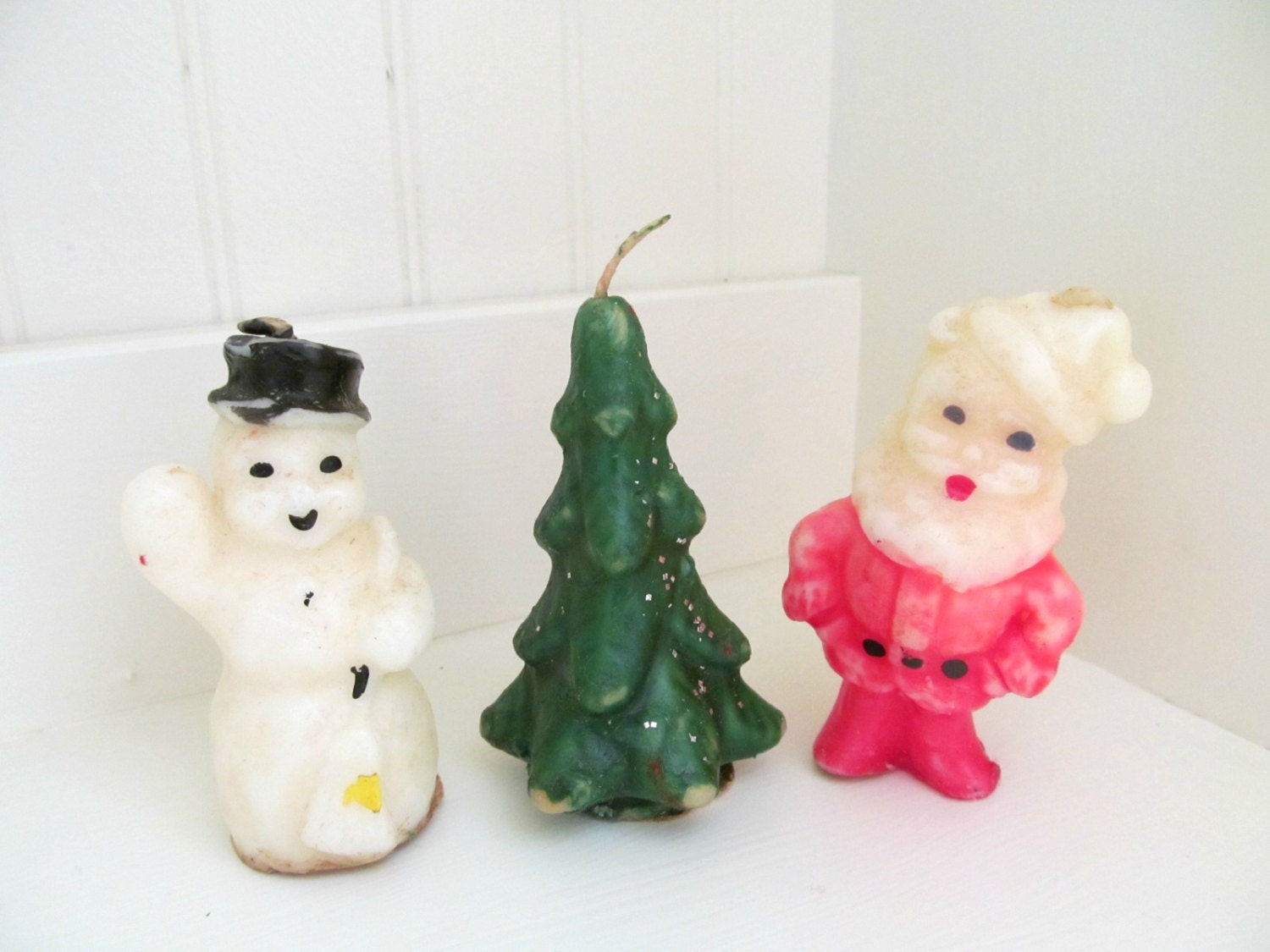 Vintage Gurley Christmas Candles Snowman Santa Claus