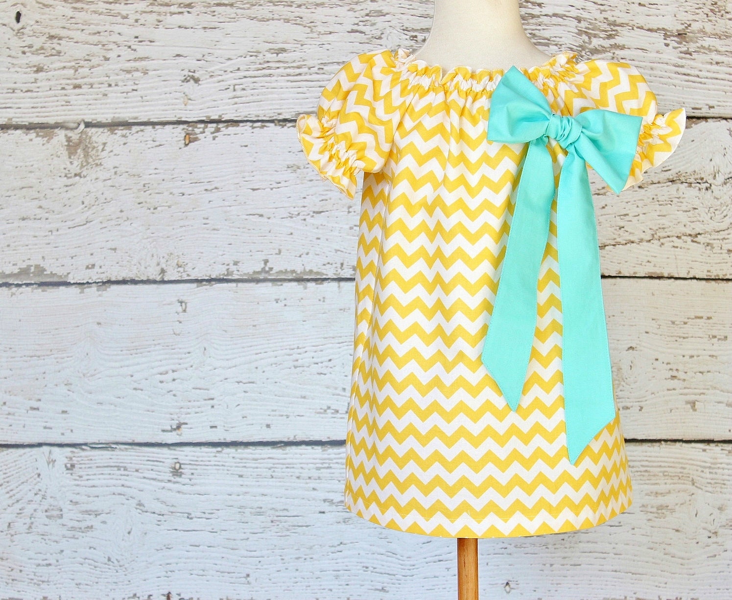 Yellow Chevron Peasant Dress Easter Big Bow Dress