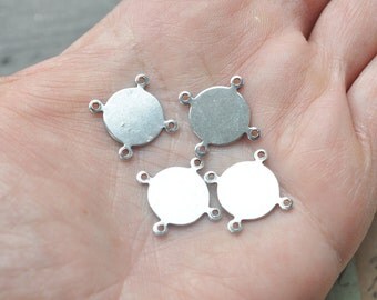 FOUR round brass connectors for bracelets, Sterling Silver Ox Finish
