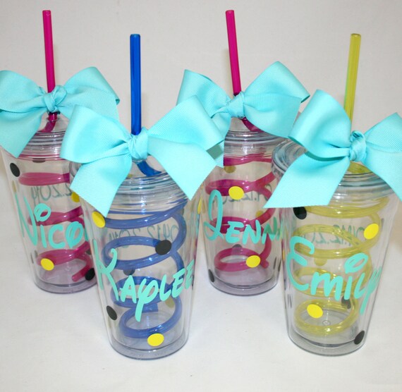 4 Personalized Swirly Straw Acrylic Tumblers Choose Your