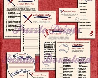 Instant Download Printable Vintage Style Baseball Baby Shower Games and Activity Set