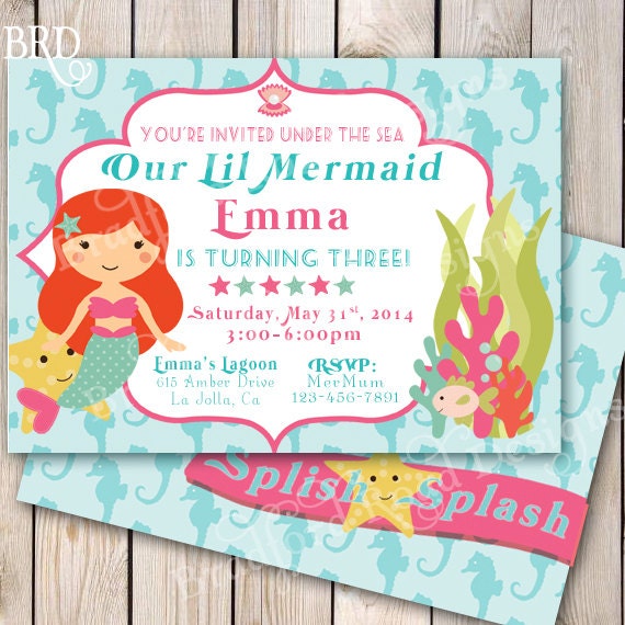 Little Mermaid Pool Party Invitations 10