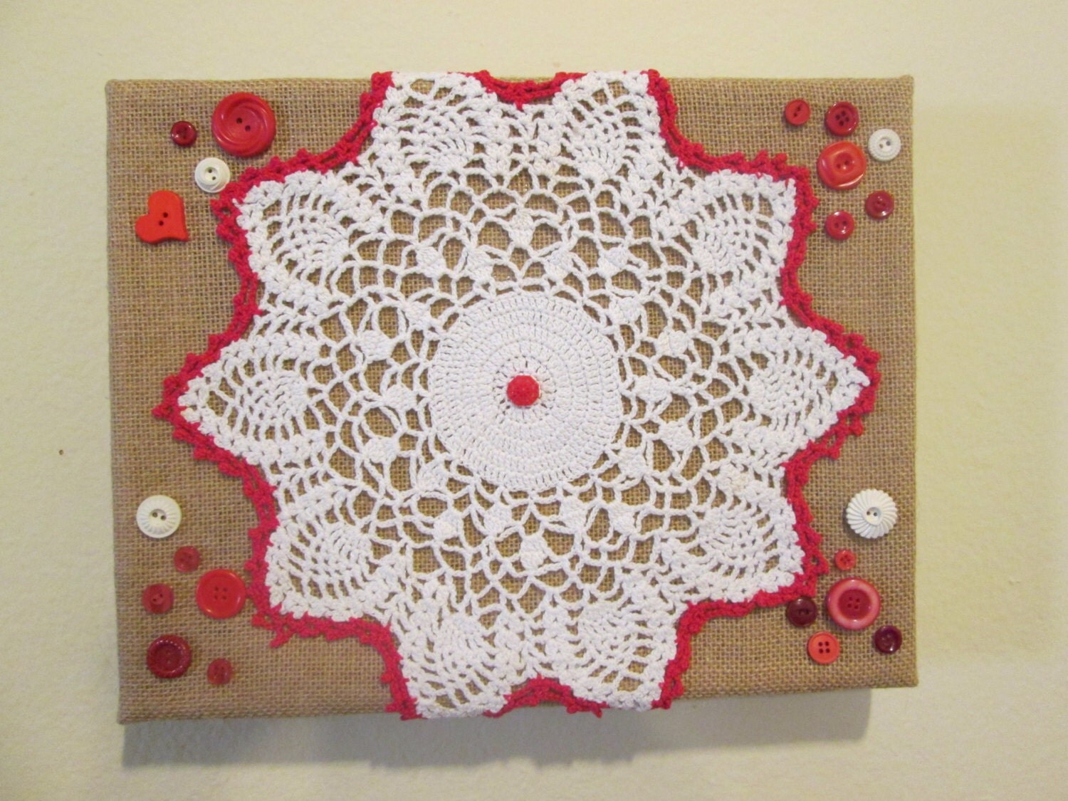 Vintage Doily Wall Art Red and White Doily by SimpleTreasures03