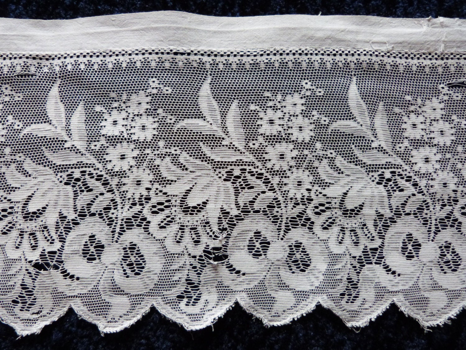 Large antique French religious lace frontal edging church