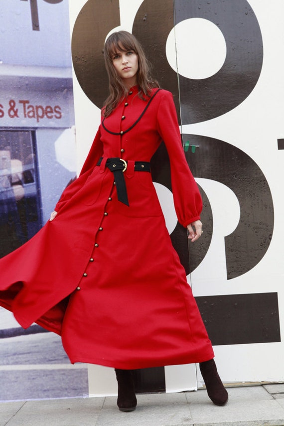 ON SALE XS Winter Coat Red Coat Long Wool Coat by Sophiaclothing