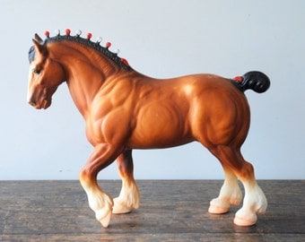 Vintage Brown And White With Red Ribbon On Bobbed Tail Clydesdale Horse ...