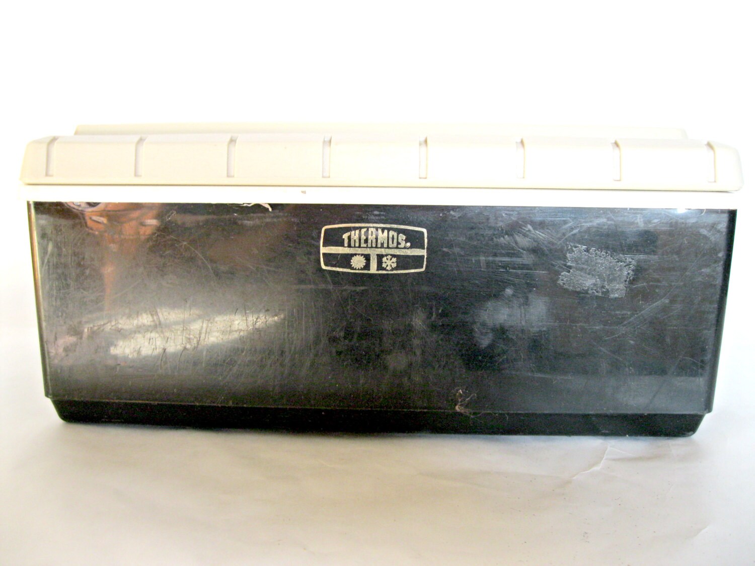 Vintage Thermos Lunch Box Black with Tan Cover, Insulated, 1960s