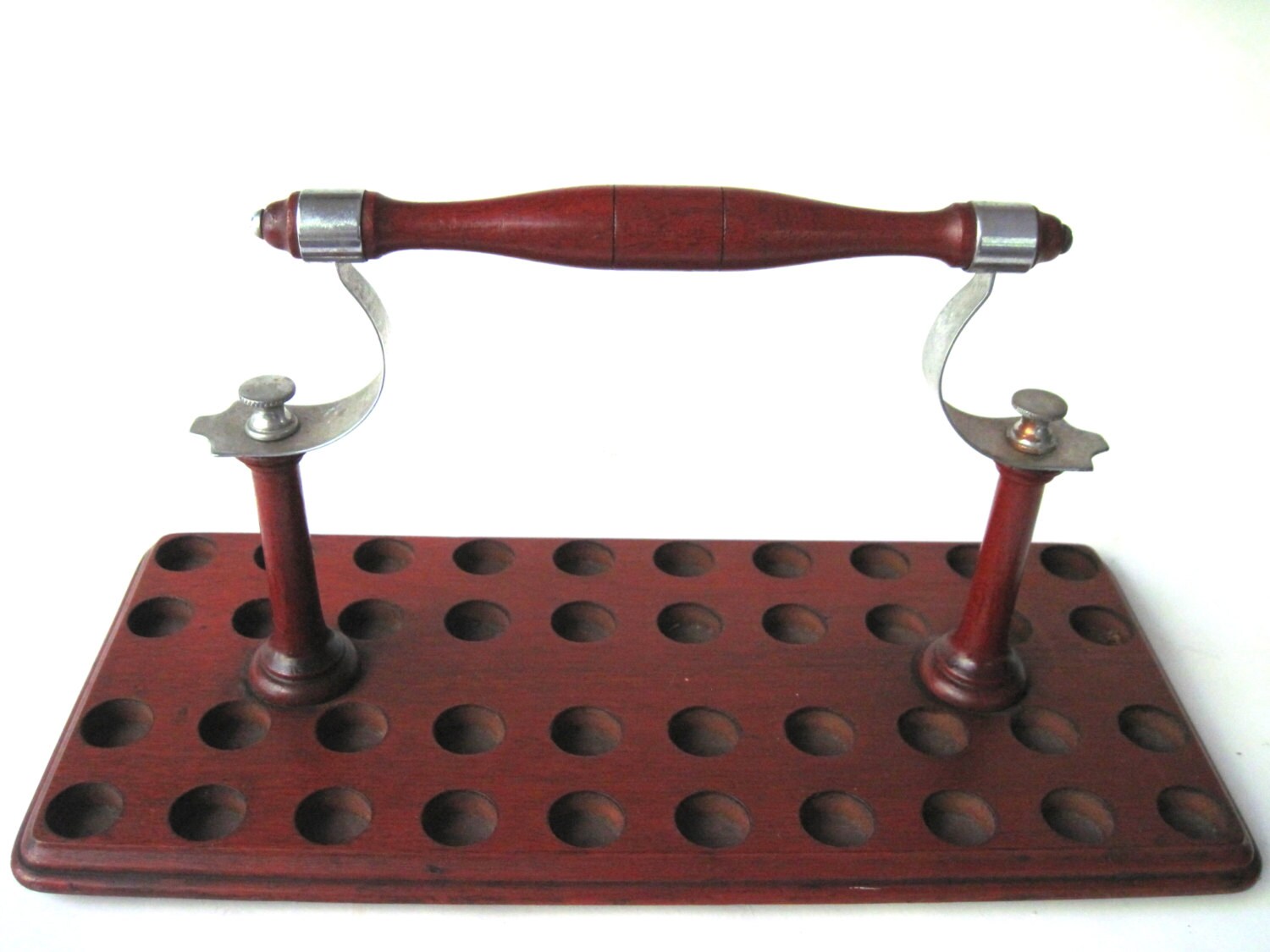 Antique communion tray wood and stainless steel