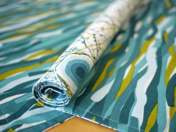 Blue Tremor Print Reversible Cloth Placemats from my Mineral Forest Collection of Fabrics