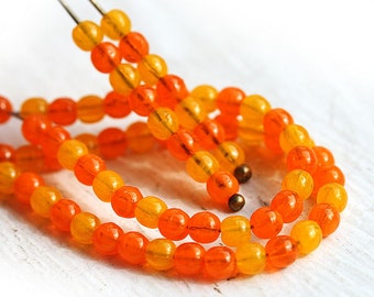 3mm beads mix - Orange Yellow - czech glass small spacers, round, druk - approx.170Pc - 0640