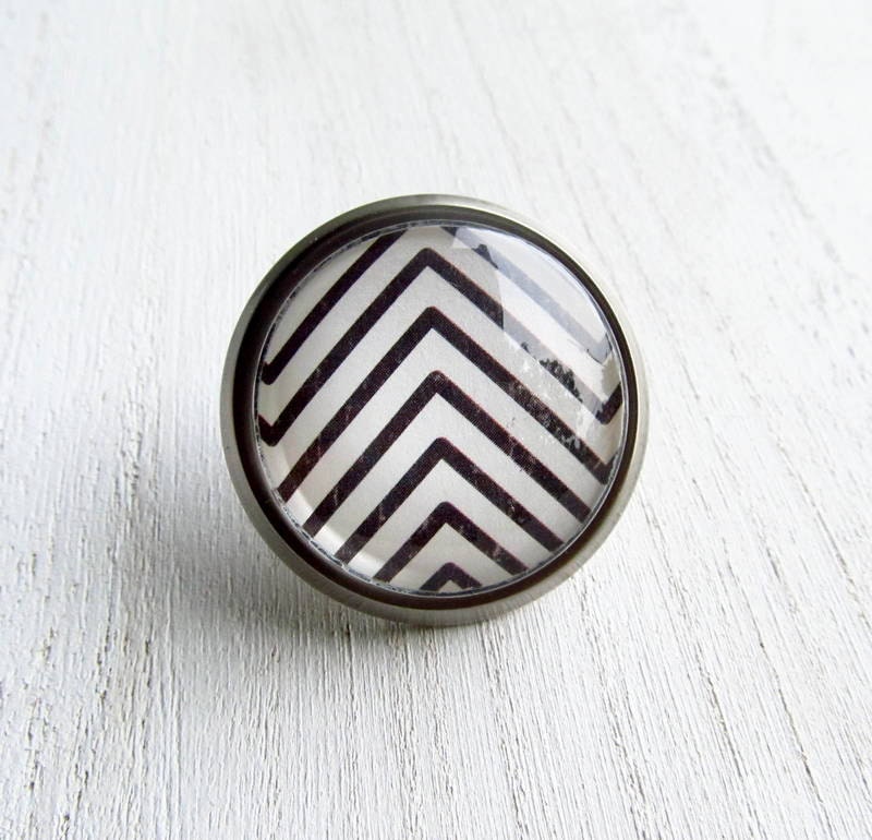Kitchen Knob Glass Drawer Dresser Black White Chevron
