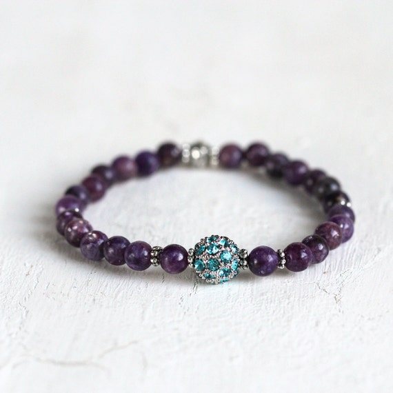 Gemstone Crystal Pave Bracelet - Purple Lepidolite Bracelet
