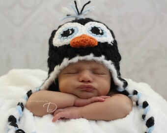 Penguin Earflap Hat CROCHET PATTERN instant download