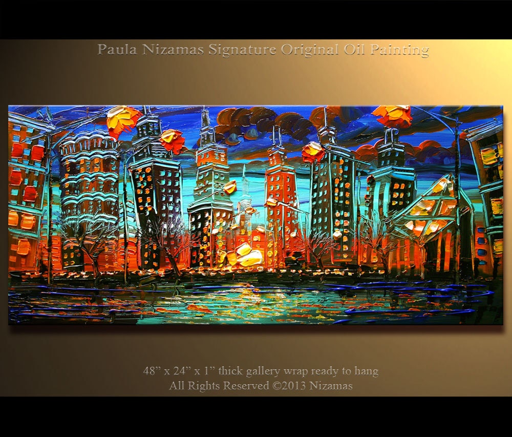 Modern 48 x 24 ORIGINAL City Lights Oil Painting