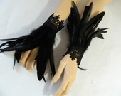 black Feather Cuffs Bracelets Drag Queen Clothing Gothic Burlesque Steampunk Tribal Fusion Samba Carnival