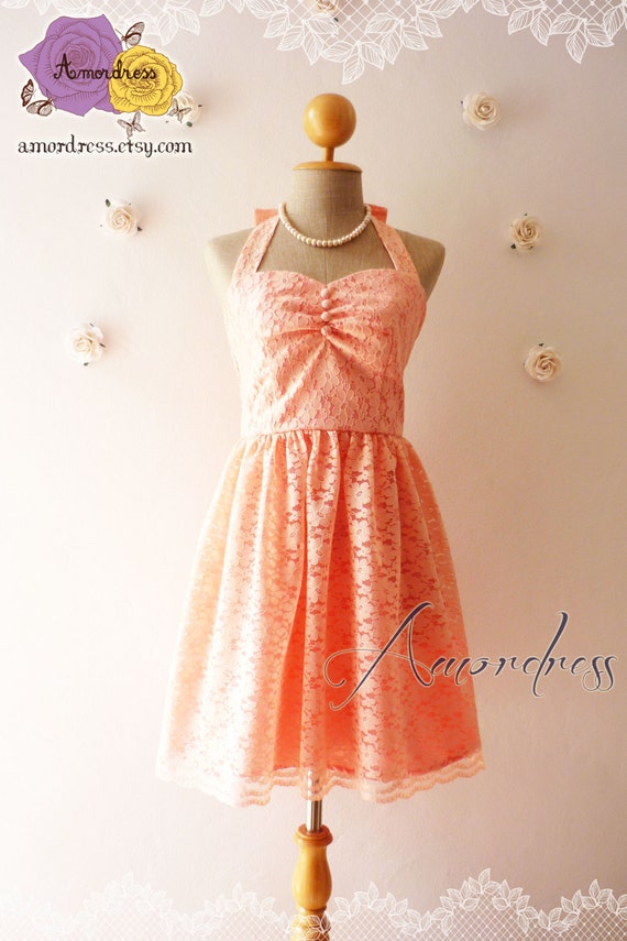 Lace Dress Old Rose Peach Bridesmaid Dress Vintage Inspired
