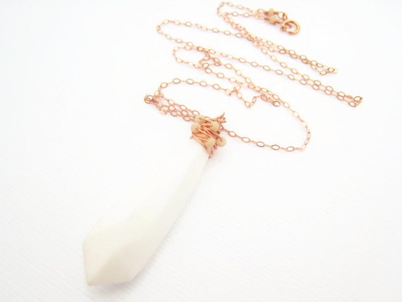 vintage white glass necklace | rose gold teardrop pendant | Czech ...
