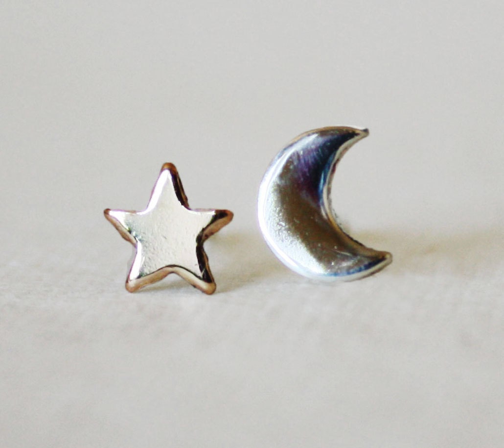 Sterling silver crescent Moon and gold fill star by ZennedOut