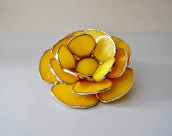 Yellow Candle Holder. Stained Glass Waterlily. Handmade Stained Glass Votive. Made To Order.