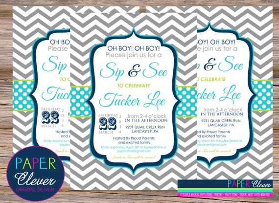 Sip and See Shower Invitations, baby shower, boy - digital file, printable #31 Il_570xn