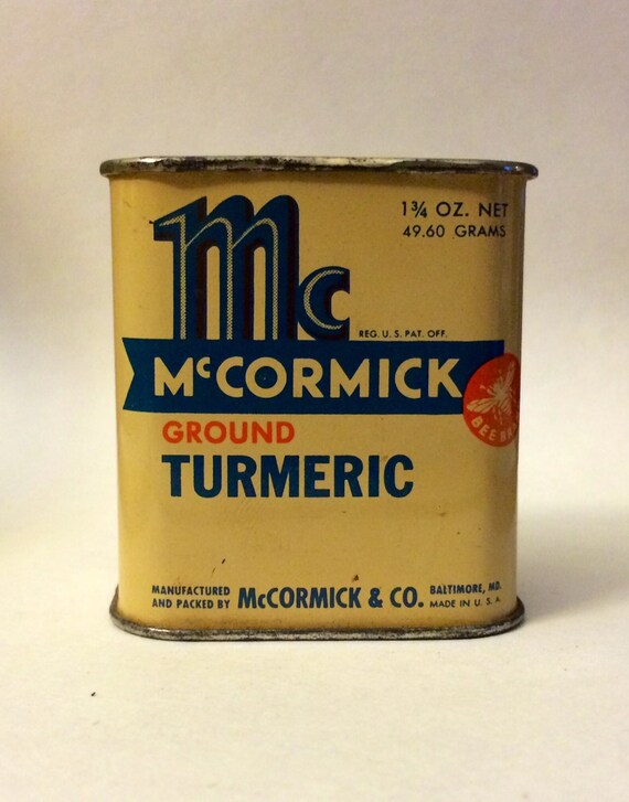 Vintage Bee Brand Metal Spice Tin McCormick Turmeric 1941