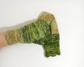 Hand Knitted Mittens - Green, Size Medium