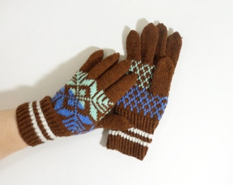 Hand Knitted Gloves - Brown, Size Medium
