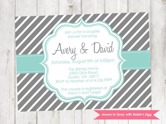 Printable Couples Shower Invitation - Shower Themed Diagonal Stripe Invite - Colors and Text Customizable Il_570xn