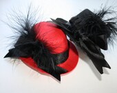 Miniature Top Hats Black and Red With clips