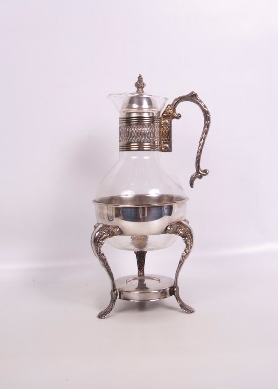 Vintage LEONARD Glass & Silver Plate Carafe Coffee Warmer