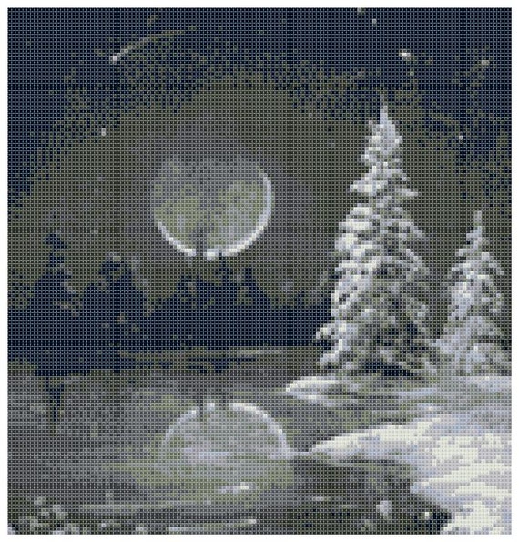 Winter Moon 14 Count Cross Stitch Chart / Kit by BluebellThreads